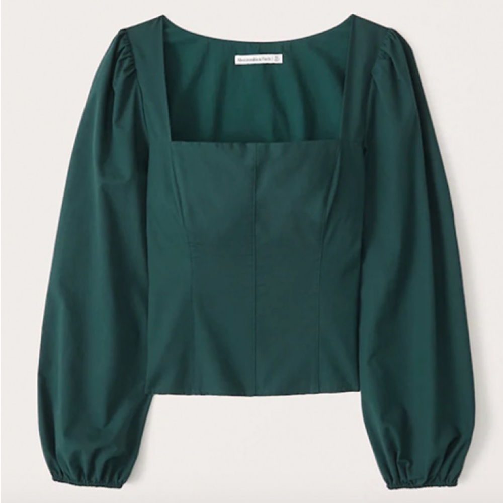 Abercrombie Emerald Green Puff Sleeve Square Neck Top XS